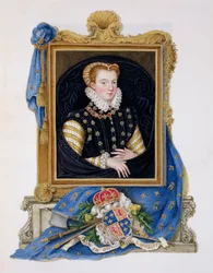 Portret Marii Królowej Szkotów (1542-87) ze „Wspomnień dworu królowej Elżbiety”, wydanego w 1825 r. (wc i gwasz na papierze)